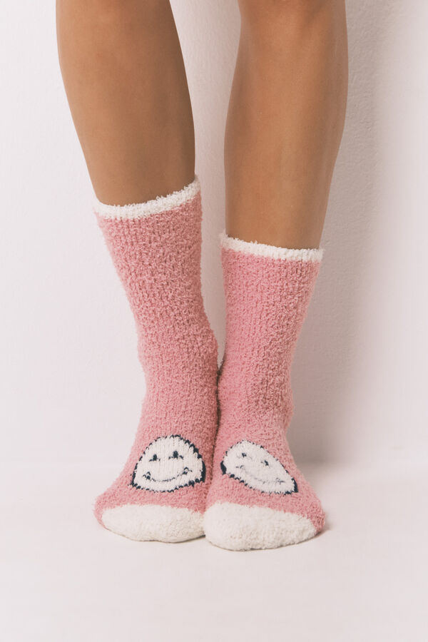 Womensecret Calcetines largos con carita sonriente rosa rosa