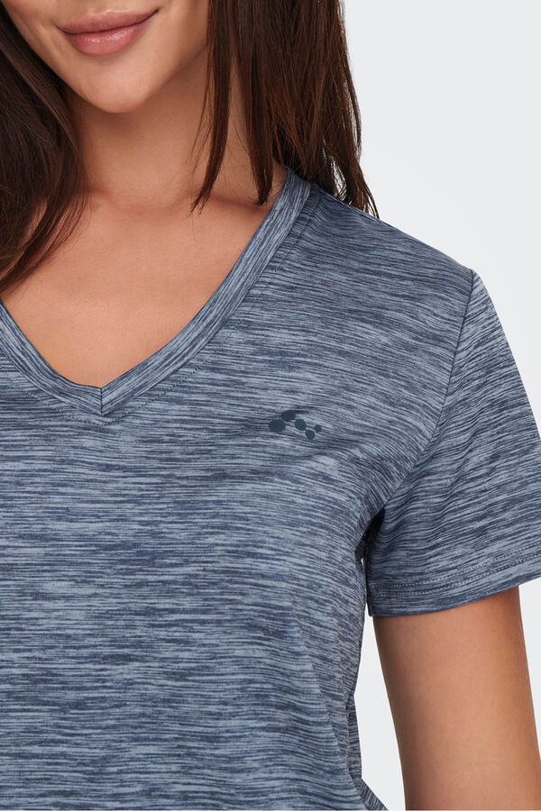 Only Play Playera de manga corta con cuello en PICO y tejido efecto lavado azul