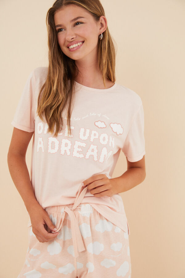 Womensecret Pijama 100% algodón capri nubes naranja naranja