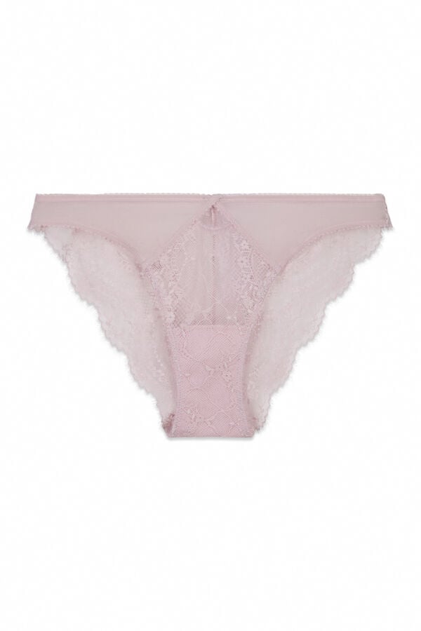 Women'secret Panty cl&aacute;sica de encaje y tul rosa rosa