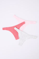 Womensecret Pack 3 tangas rosa, fresa, gris blanco