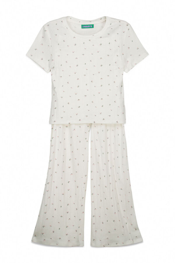 HI&BYE Pijama larga de algod&oacute;n blanca con estampado de miniflores blanco