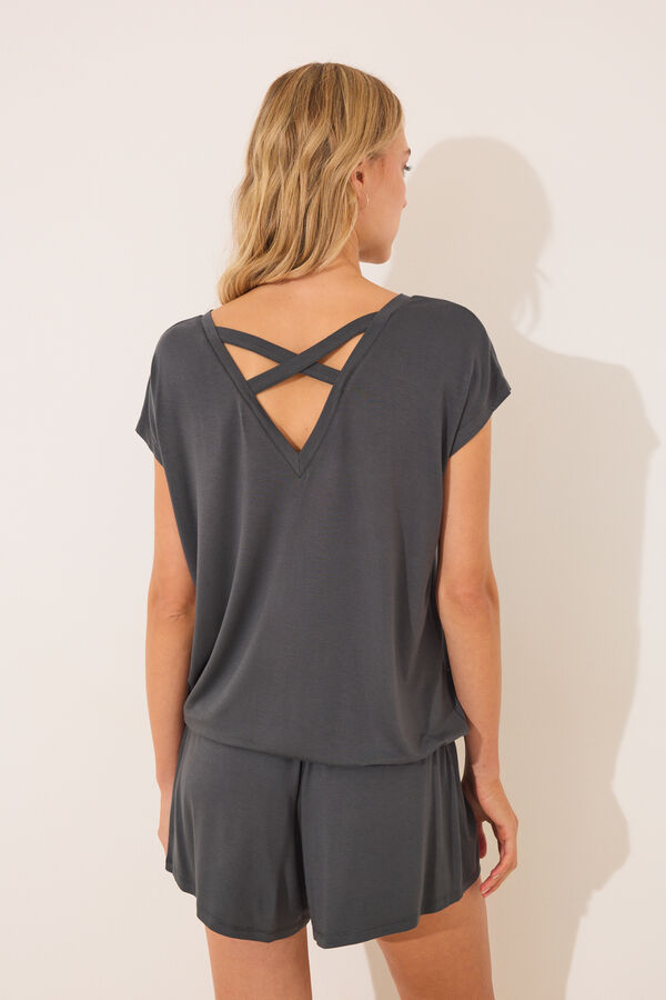 Womensecret Pijama corta de viscosa con brillos gris gris