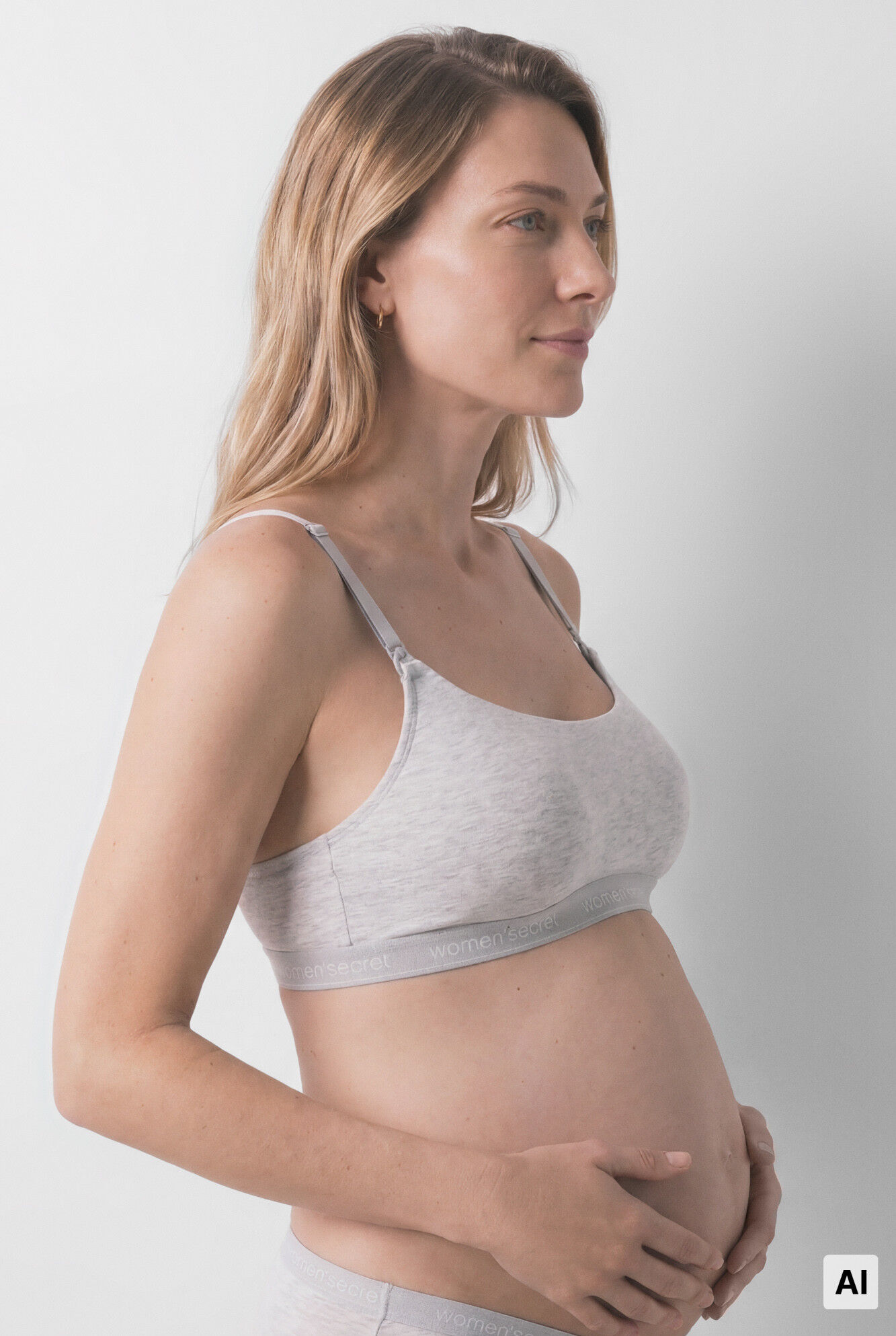 Women'secret Brasier maternity de algod&oacute;n acanalado gris