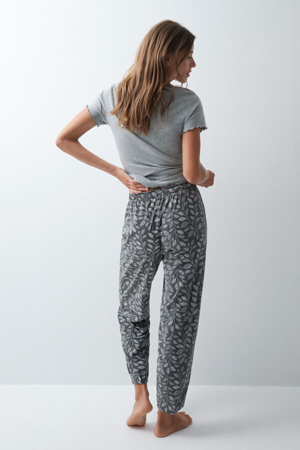 Women'secret Pantal&oacute;n largo bombacho de algod&oacute;n gris estampado