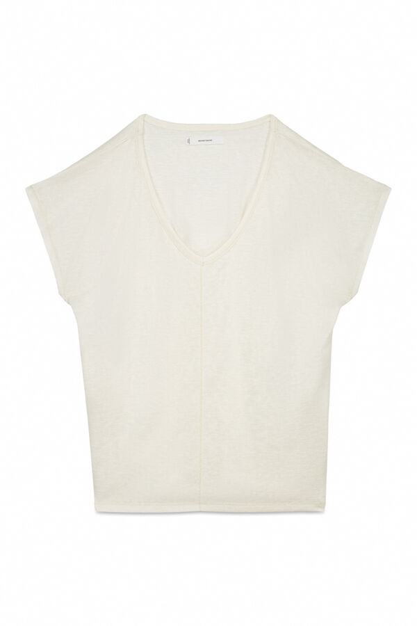 Womensecret Playera de manga corta con purpurina blanca marfil