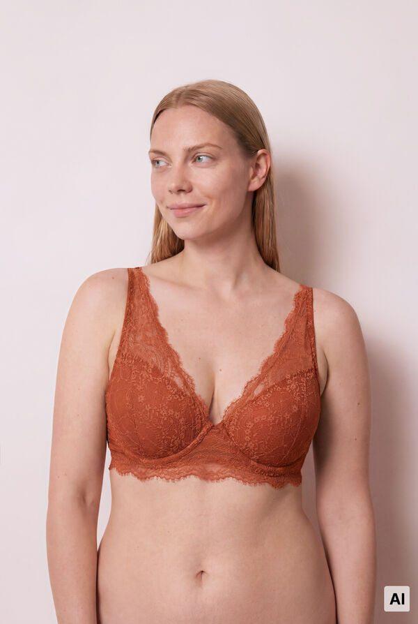 Women'secret Brasier halter con relleno de encaje marr&oacute;n INTUITIVE caf&eacute;