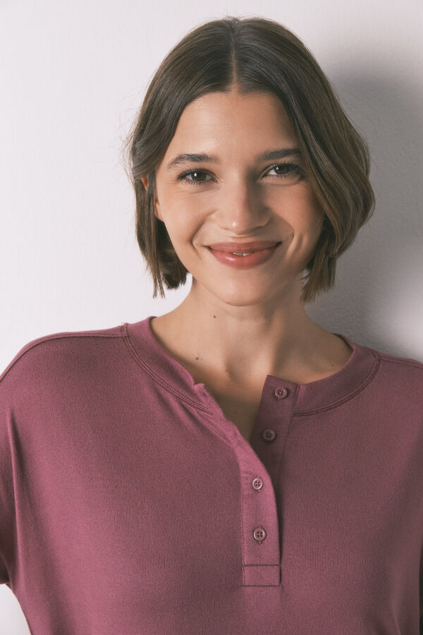 Women'secret playera holgado de manga larga color granate púrpura