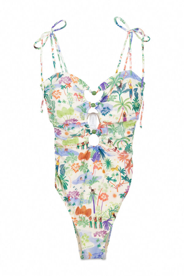 Womensecret Traje de baño bandeau con "recortes" tropicales multicolor estampado