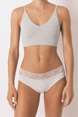 Womensecret Panty ancha de algodón con estampado de encaje gris medio gris