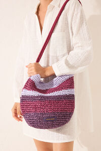 Womensecret Bolsa bandolera de rafia con estampado multicolor . estampado