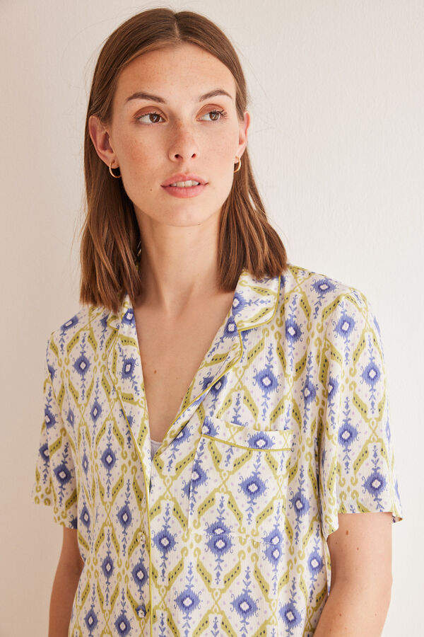 Womensecret Pijama camisero ikat geométrico estampado
