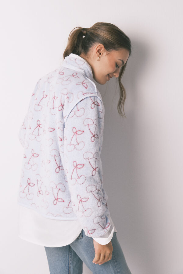 Women'secret Bata de polar con imitaci&oacute;n pelo Jacquard azul