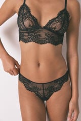 Womensecret Tanga de encaje de tul negro negro