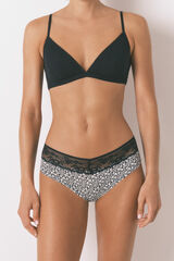 Womensecret Panty ancha de algodón con estampado de encaje negro negro