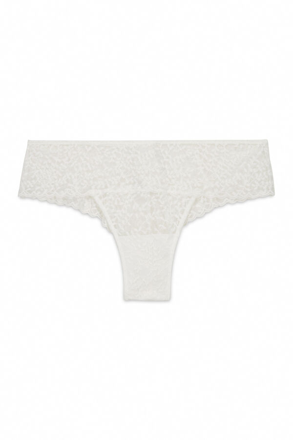 Women'secret Panty ancha brasileña de encaje blanco blanco