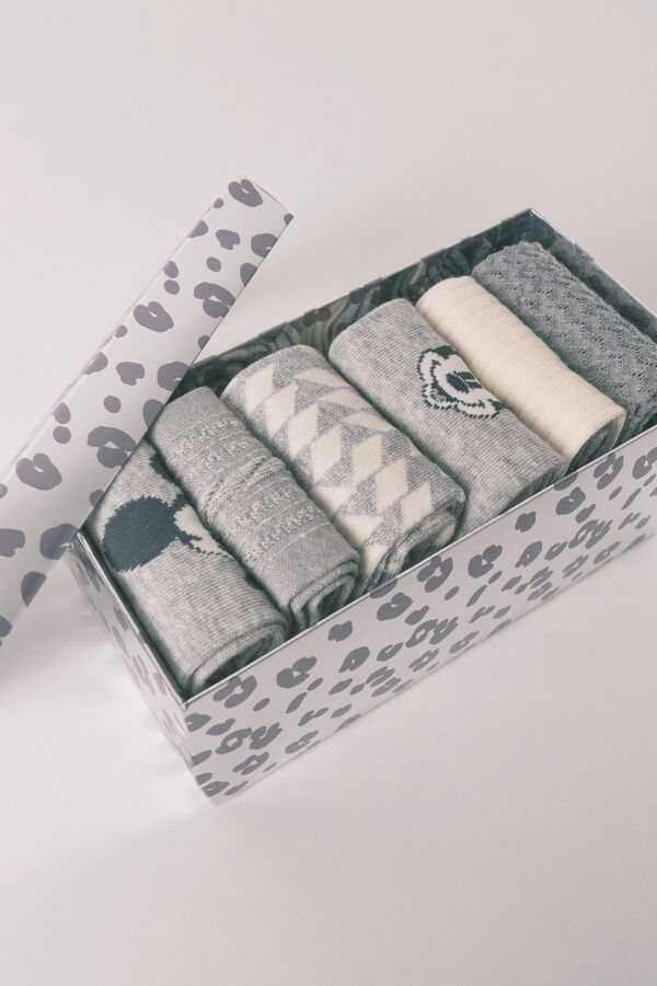 Women'secret Pack de 6 calcetines largos de algodón con Minnie y Mickey   gris