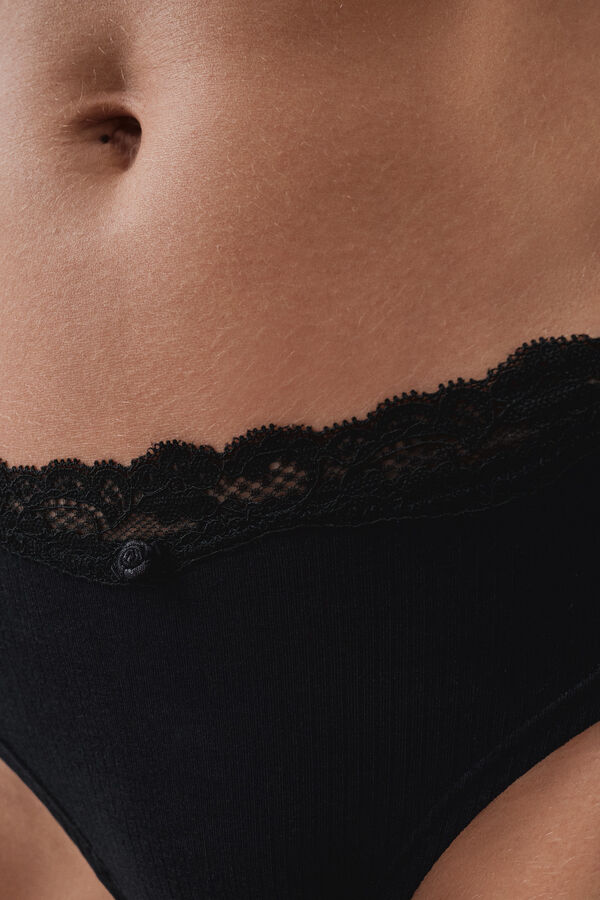 Women'secret Panty ancho de algod&oacute;n acanalado negro negro