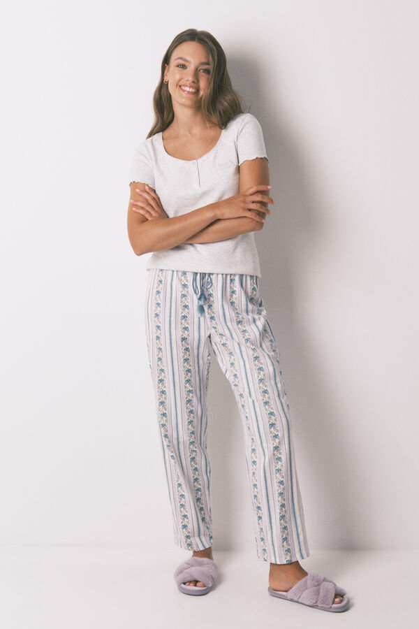 Women'secret Playera de manga corta de algodón gris  gris