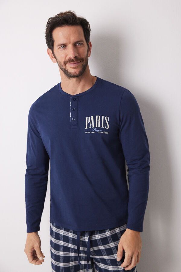 Womensecret Pijama larga hombre 100% algodón París azul