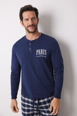 Womensecret Pijama larga hombre 100% algodón París azul