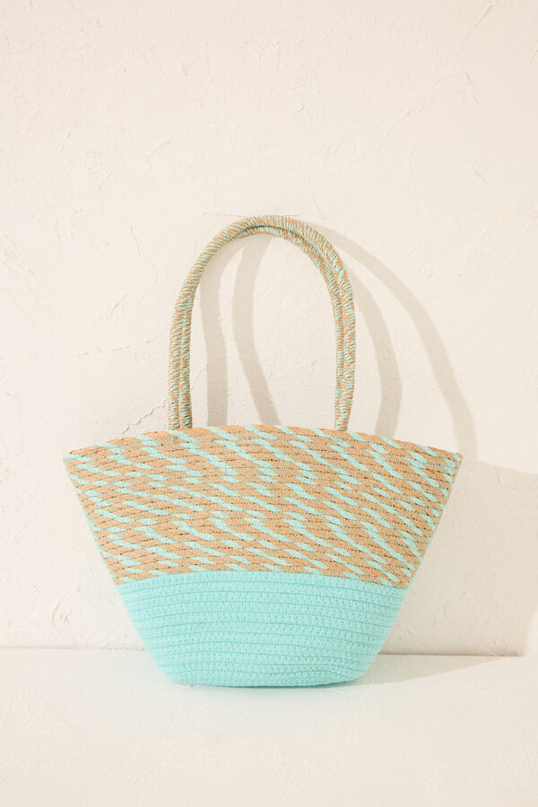 Womensecret Bolsa bolsa de playa de rafia verde, bolsa con logo verde
