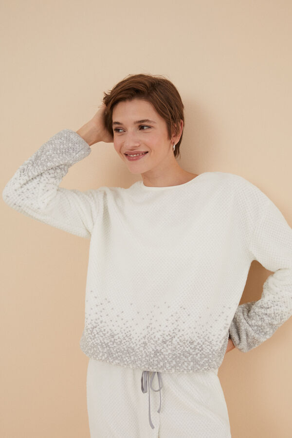 Womensecret Pijama larga polar mousse estampado tricot marfil