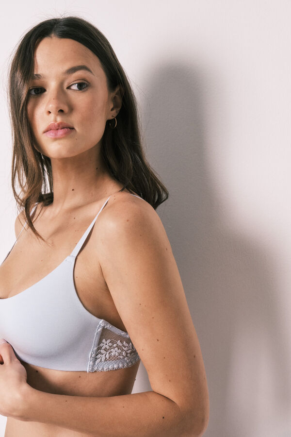 Women'secret Brasier top relleno de modal y encaje azul azul