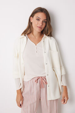 Womensecret Playera de cuello redondo con botones y manga larga marfil marfil