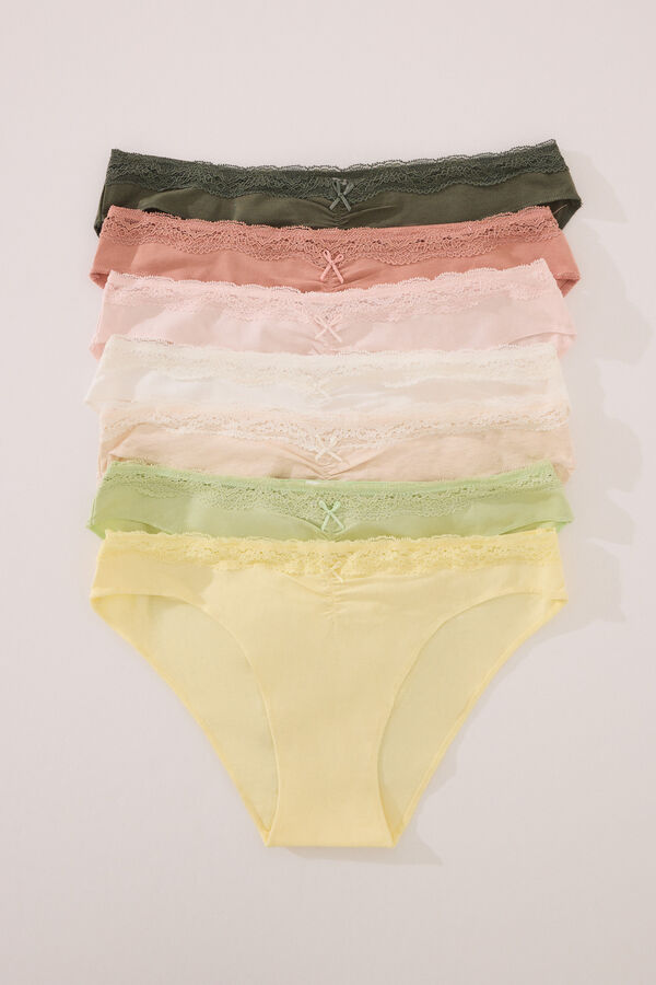 Womensecret Pack de 7 panties clásica de algodón con lazo o lazo blanco