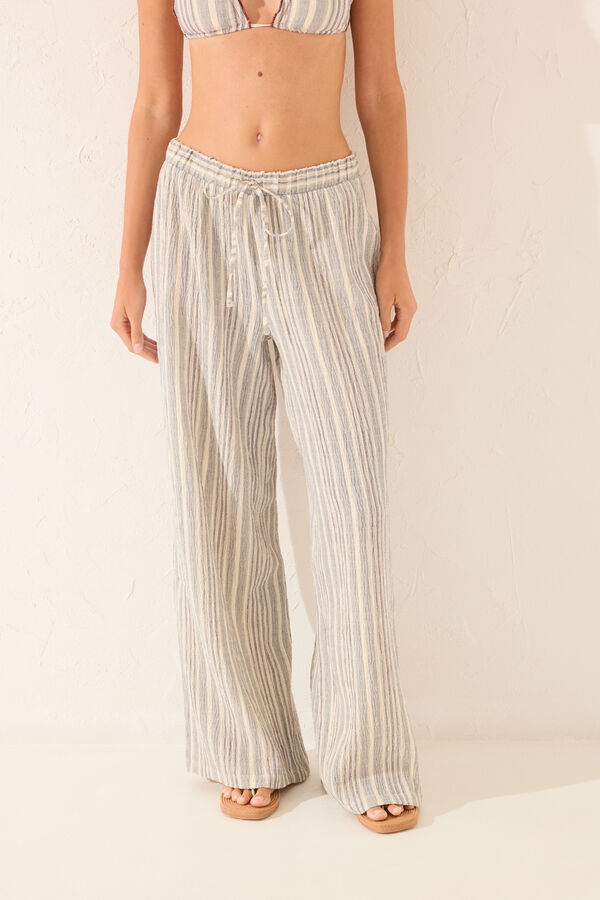 Womensecret Pantalón largo de rayas tejidas en gris gris