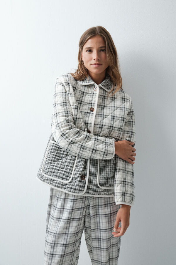 Women'secret Bata corta a cuadros gris estampado