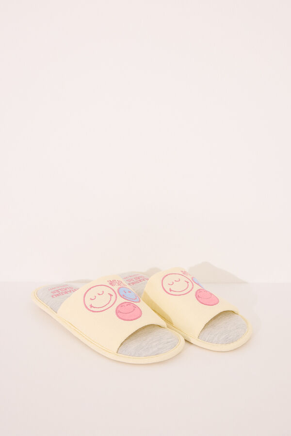 Womensecret Pantuflas para casa de casa abiertas Smiley amarillo