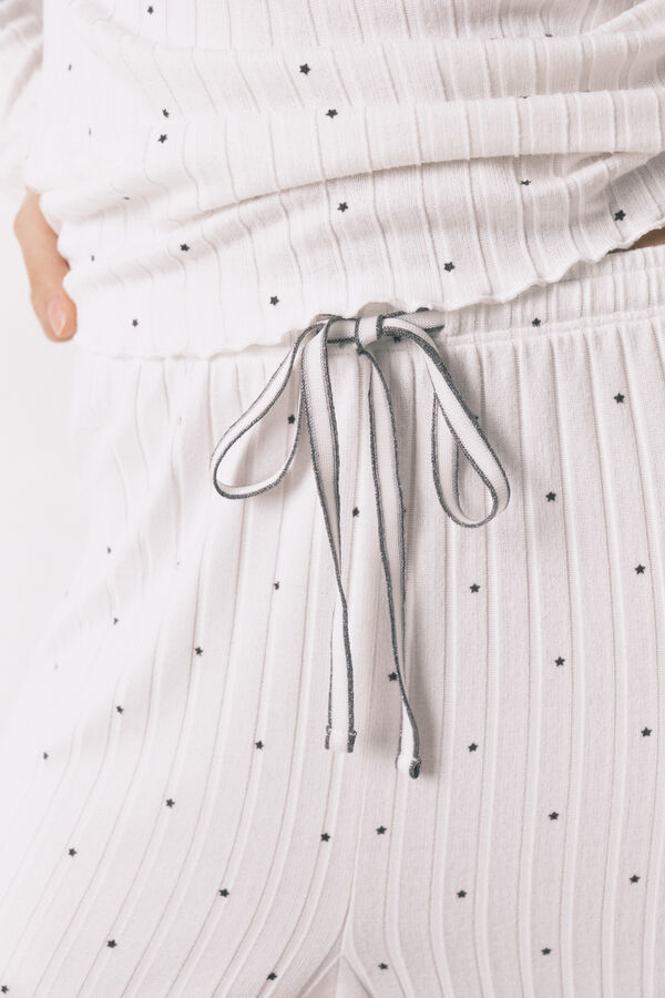 Women'secret Pijama larga de canal&eacute; estampado de estrellas blanca marfil
