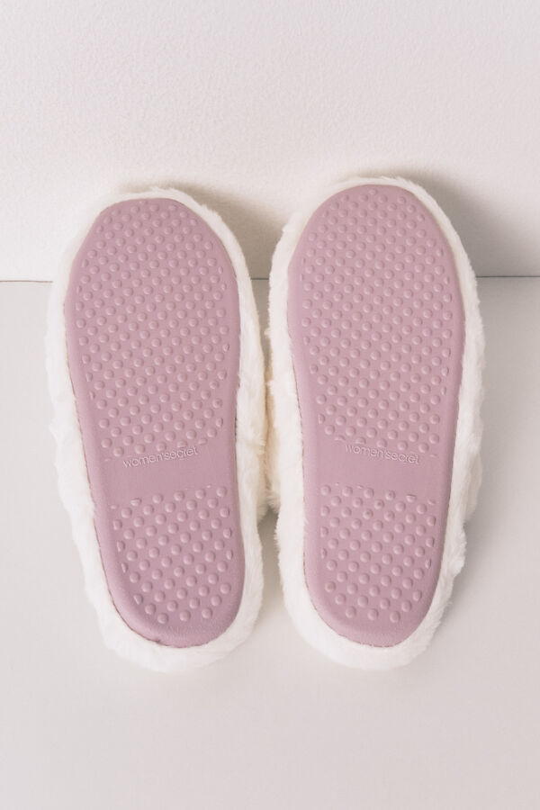 Women'secret Pantuflas para casa mocasín con pelo marfil