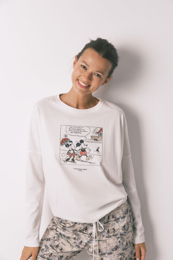 Women'secret Pijama larga blanco de Mickey Mouse 100% algodón marfil