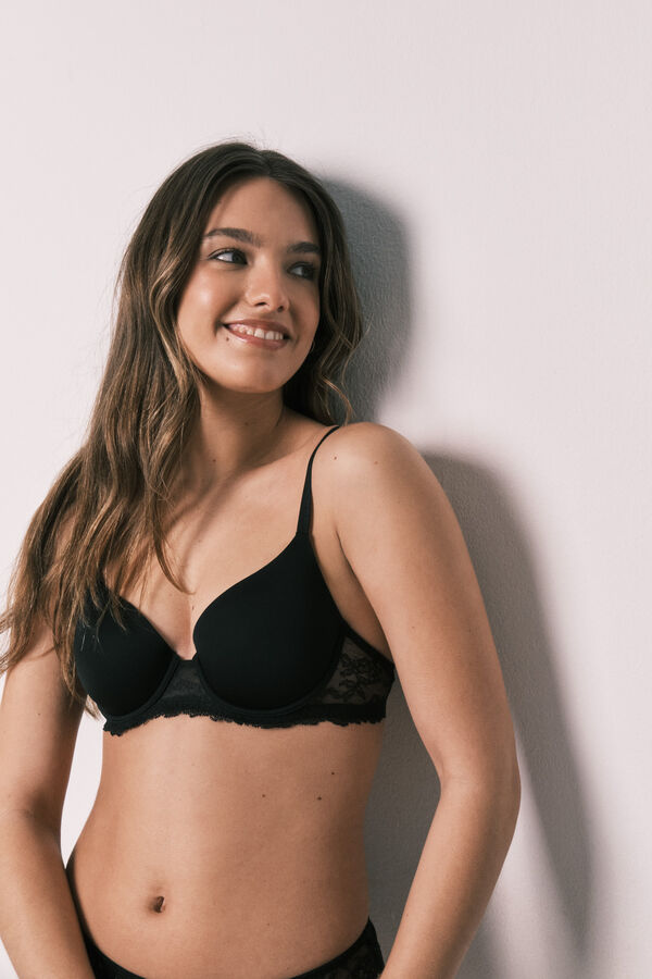Women'secret Brasier cl&aacute;sico de microfibra y encaje negro BEAUTIFUL negro
