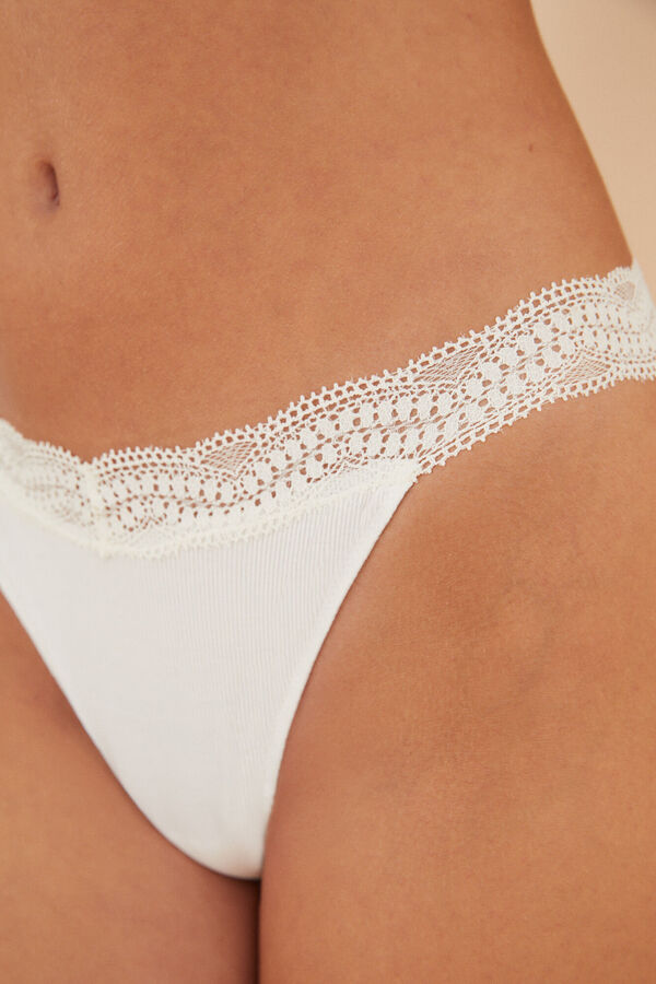 Womensecret Tanga algodón y encaje marfil marfil
