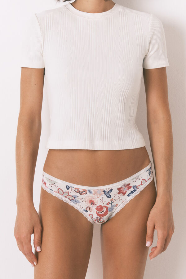 Women'secret Panty clásica de microfibra con estampado marfil marfil