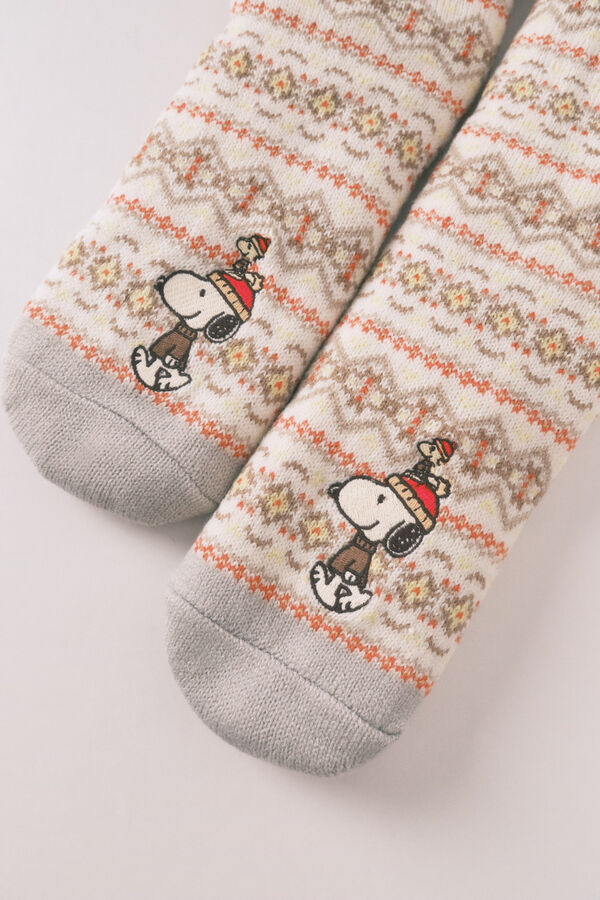 Women'secret Calcetines largos de piel con estampado cenefa gris