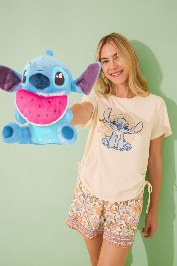Womensecret Pijama corta de algodón de Lilo & Stitch marfil