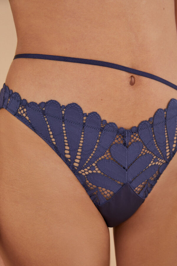 Womensecret Panty brasileño bordado encaje azul azul
