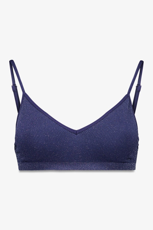 Women'secret Top de canalé sin costuras de lurex azul azul