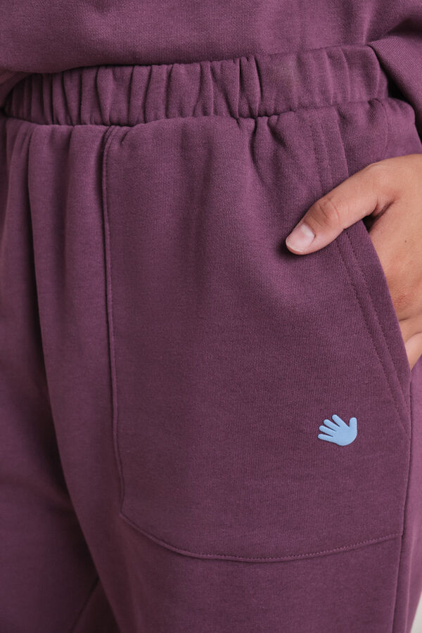 HI&BYE Pantalón acampanado de felpa de algodón color vino púrpura