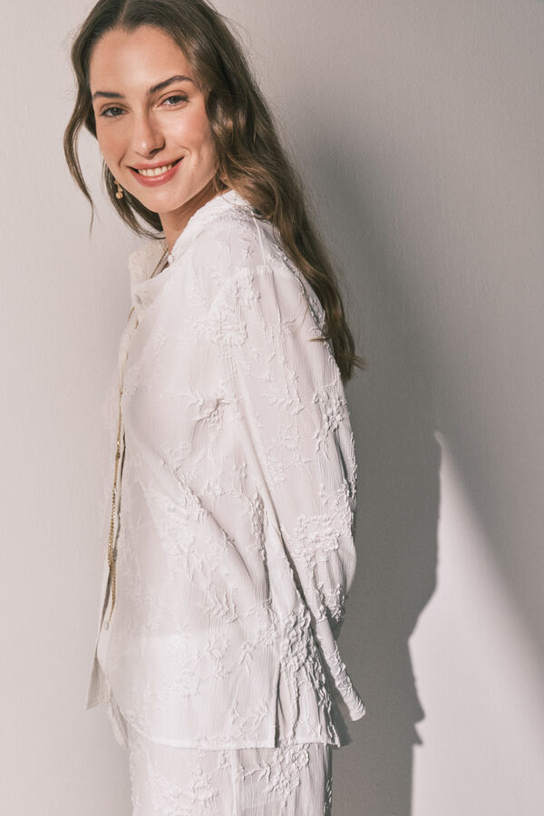 Women'secret Pijama larga camisero sat&eacute;n blanco marfil