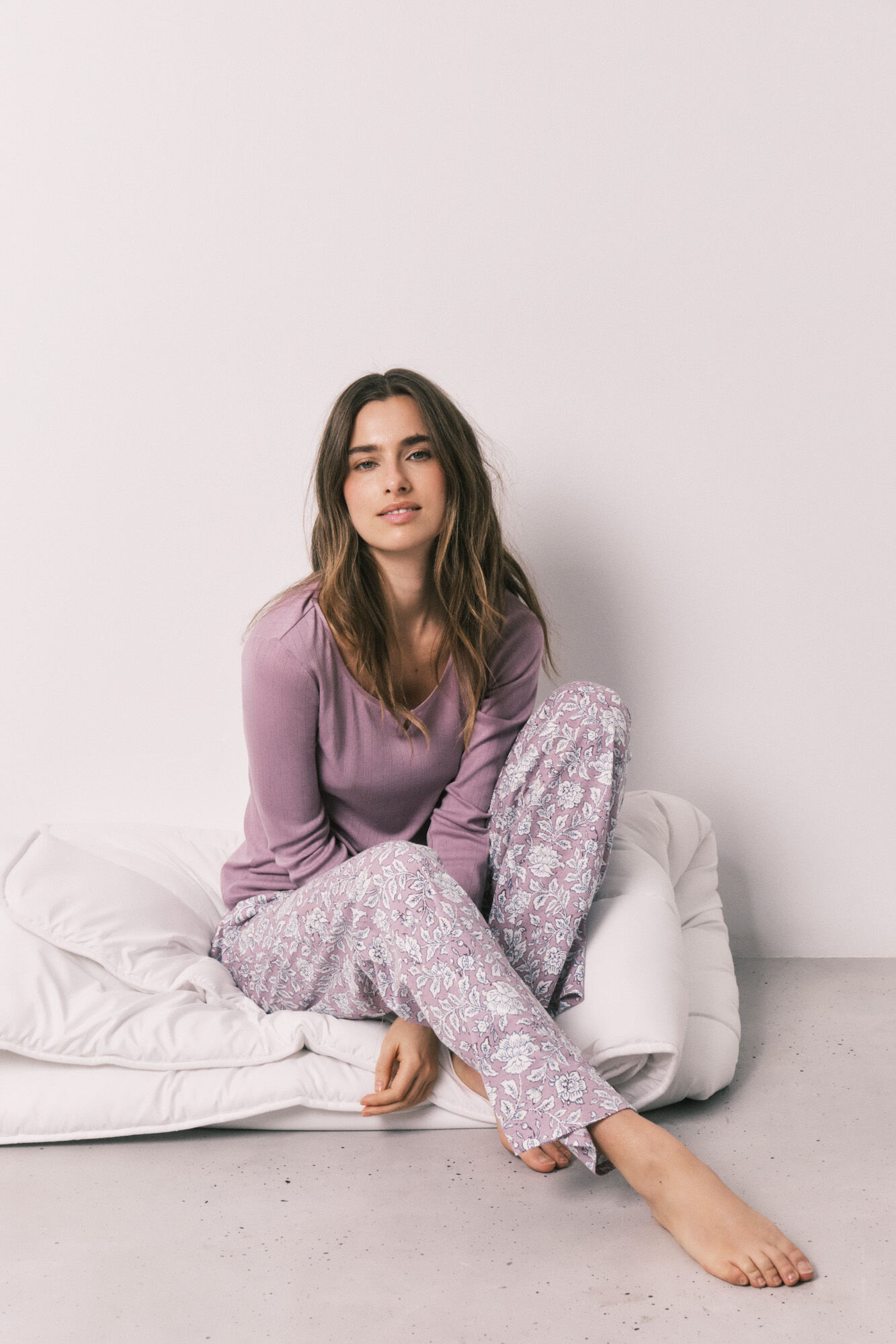 Women'secret Pijama larga estampado de flores rosa
