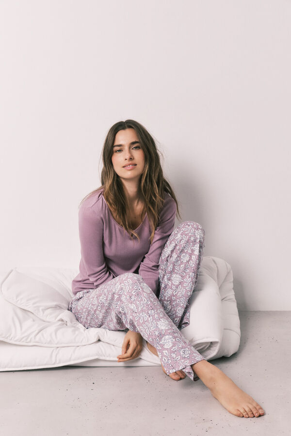 Women'secret Pijama larga estampado de flores rosa rosa