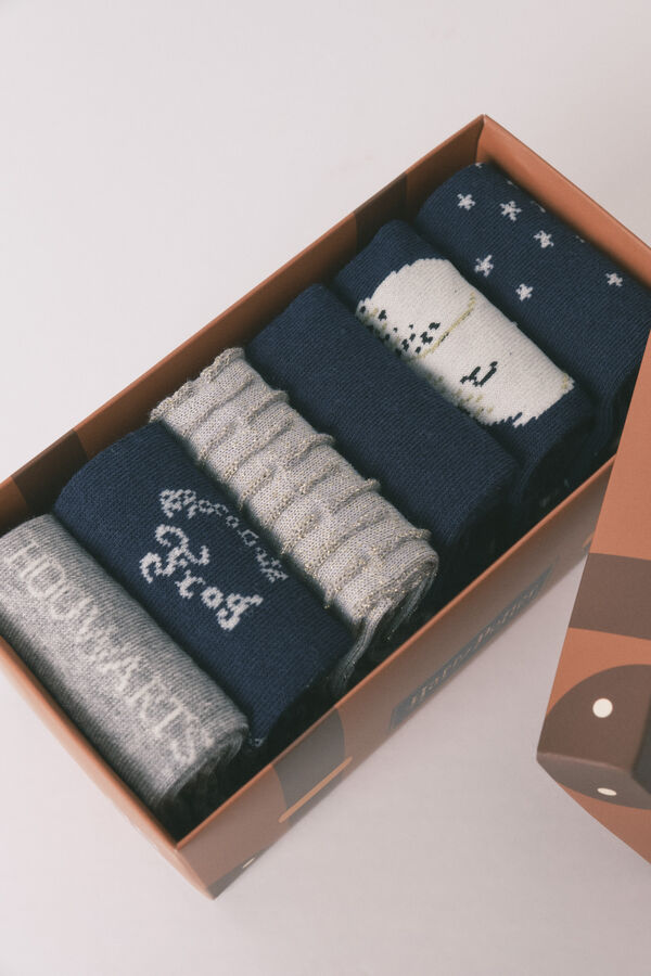 Women'secret Pack de 6 calcetines largos de algodón de Harry Potter azul