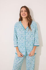 Womensecret Pijama estampado de flores verdes 100% algodón  verde