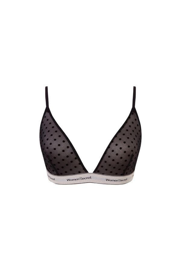 Women'secret Brasier triangular de tul con puntos negro negro